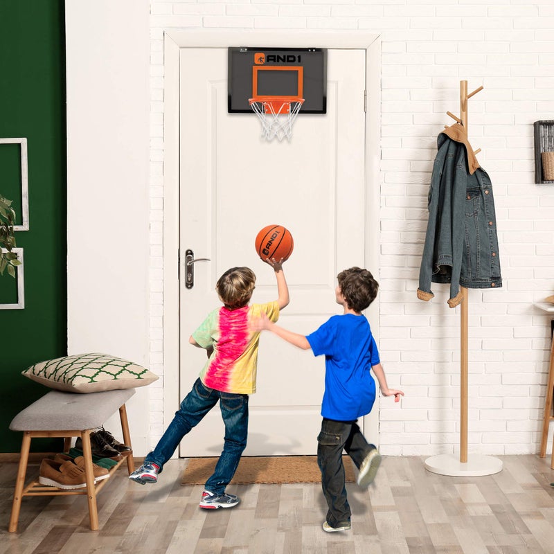 AND1 Over The Door Mini Hoop: - 18â€x12â€ Easy to Install Portable Basketball Hoop with Steel Rim, Includes 5â€ Mini Basketball, Indoor Game Set for Children and Adults- Grey - Image 3